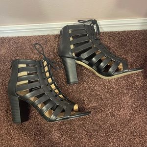 XOXO Lace Up Block Heels